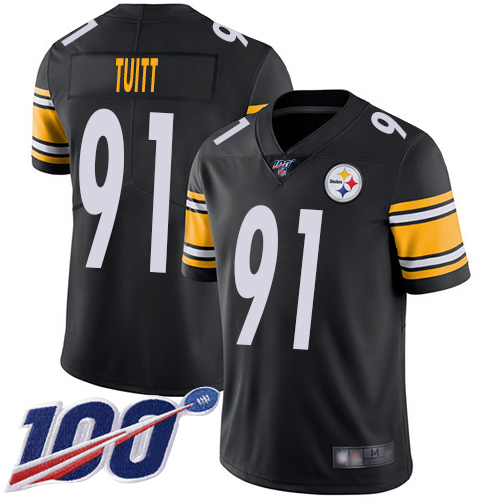 Men Pittsburgh Steelers Football #91 Limited Black Stephon Tuitt Home 100th Season Vapor Untouchable Nike NFL Jersey->pittsburgh steelers->NFL Jersey